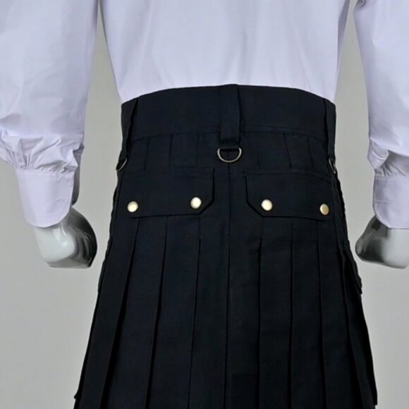 Scottish 6 Pockets Men kilt Black Cargo stylish Traditional  Utlity Kilt NEW - Picture 5 of 8